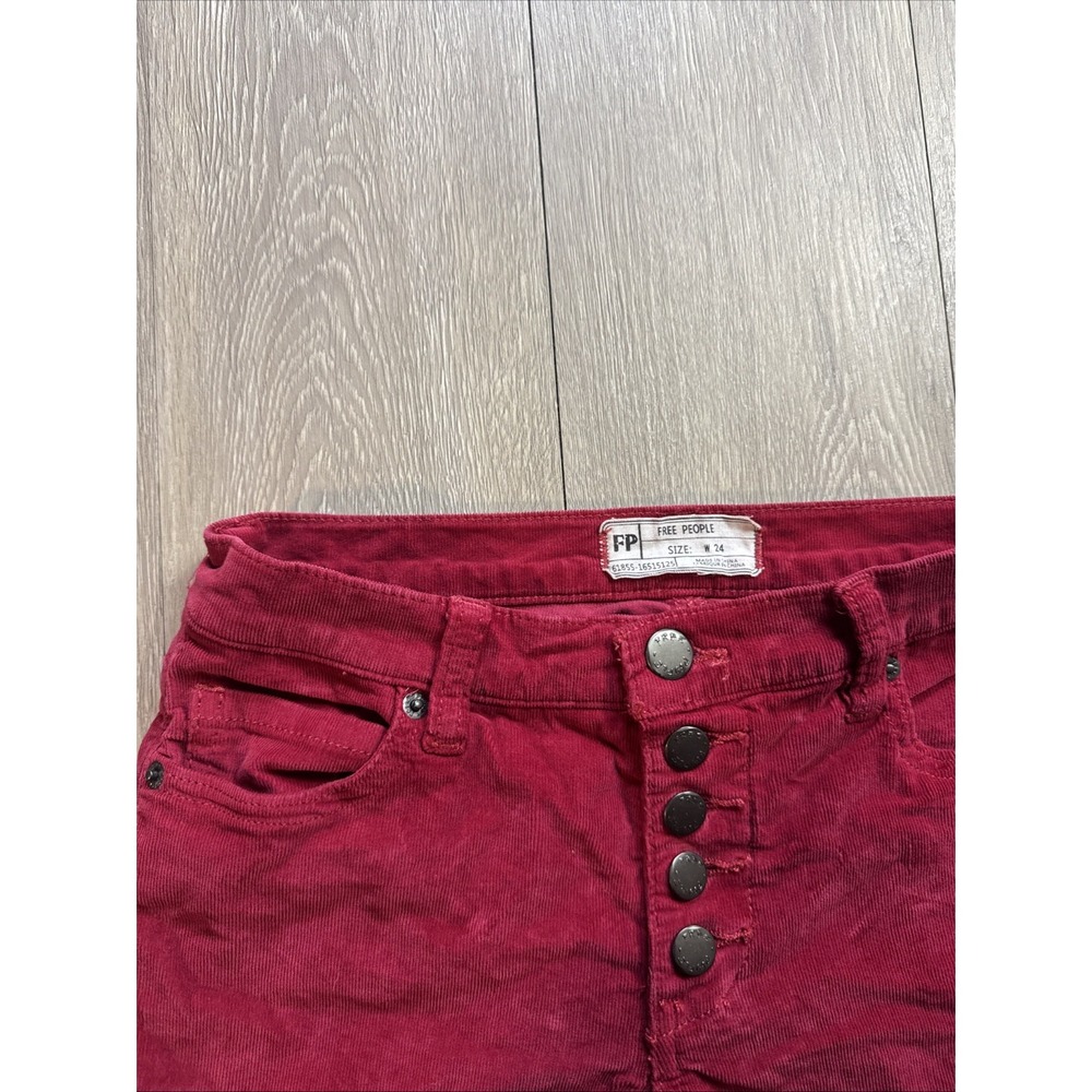 Free People Corduroy Pants Womens 24 Raw Hem Ruby Red Cords‎ Fall Winter
